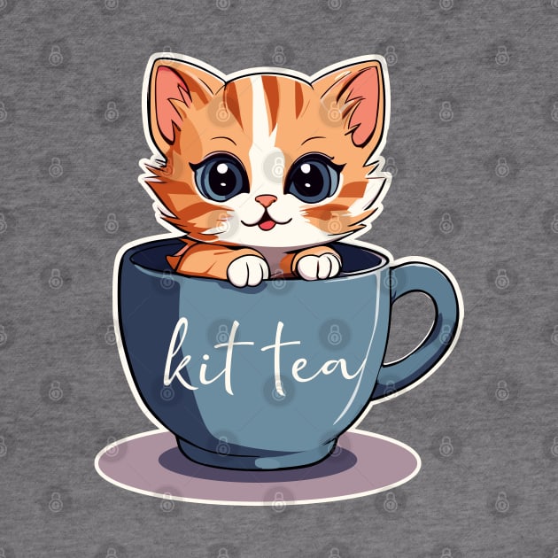 Cute cartoon kitten in a cup, kit tea by Niktar_design